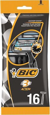 BIC 3 Action Herren Nassrasierer Set 3 Klingen Einwegrasierer Rasierer 16er Pack