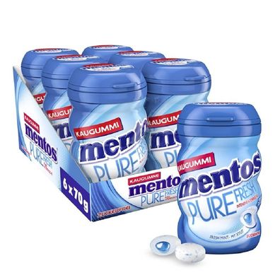 Mentos Kaugummi Pure Fresh Mint Kaugummi-Dragees zuckerfrei Pfefferminz 6er Pack