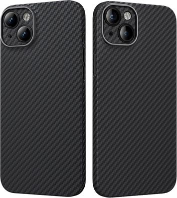 Carbon Hélle fér iPhone 15, 0,5 mm Superdénne, Hélle aus echter Aramidfaser [