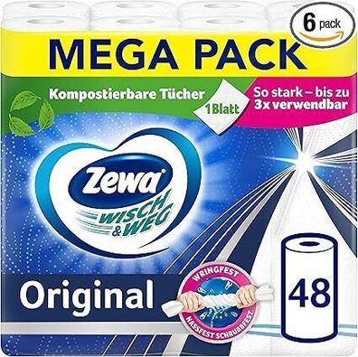 Zewa Wisch Weg Original Küchenrolle Haushaltspapier Power X Mega Pack 48 Rollen