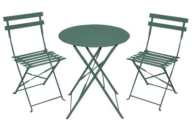 Bistro Set Garnitur 3 tlg. Metall Sitzgruppe Tisch und Stühle grün klappbar