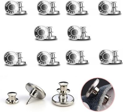 10 Stéck Jeans Knöpfe Ohne Nähen, 17mm Button Pins Hosenknöpfe Zum Stecken