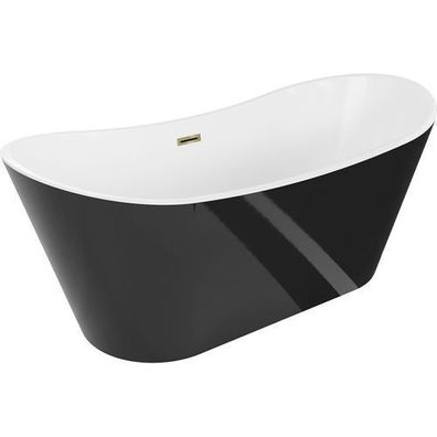 Mexen Montana 180x90 cm Freistehende Badewanne Weiß/Schwarz, Überlauf Gold