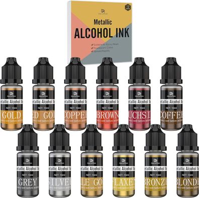 Metallic Alkohol Tinte Set - 12 Metall Farben Alcohol Ink zur Epoxidharz