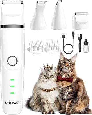 Oneisall Leise Schermaschine Katze Set 3 in 1 Katzenrasierer Profi 3 Trimmköpfe