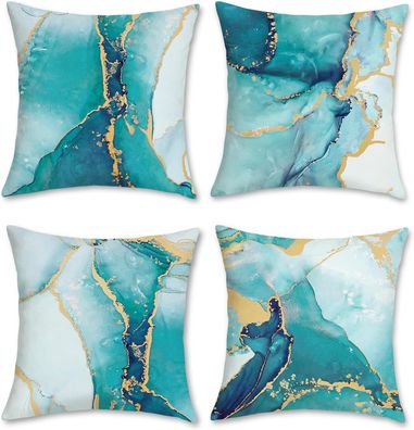 Bonhause 4Er Set Kissenbezége Marmor Térkis Gold 45 X 45 Cm Doppelseitig Blaugré
