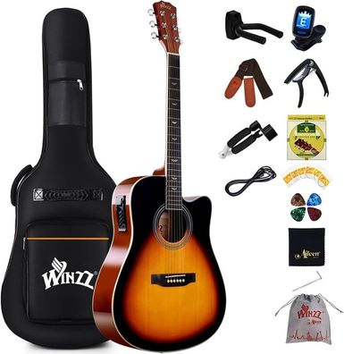 Winzz 4/4 Elektro-Akustische Gitarre, Westerngitarre Set Erwachsene Anfänger