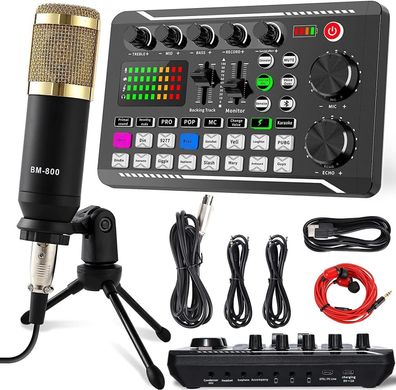ALLWIN Podcast Mikrofon Set, USB Nieren Kondensator Mikrofon, Audio Mixer Set Mi