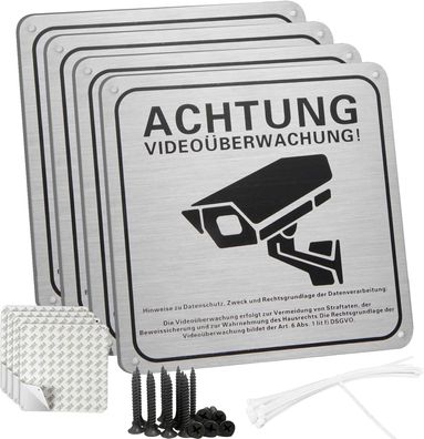 Sign 4 Stéck Achtung Videoéberwachung Schild Privatgrundstéck Mit DSGVO Hinweis,
