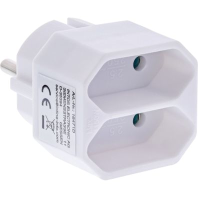 InLine® Steckdosenadapter, Schutzkontakt Stecker an 2x Eurobuchse, weiß