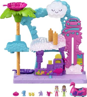 Polly Pocket HHJ05 Pollyville Flamingo-Spaß Auto-Waschanlage Spielset 2 Puppen