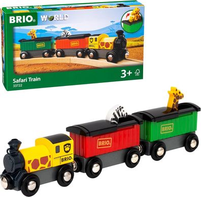 BRIO World 33722 Safari-Zug mit Zebra Giraffe Holzeisenbahn Zubehör 3-teilig