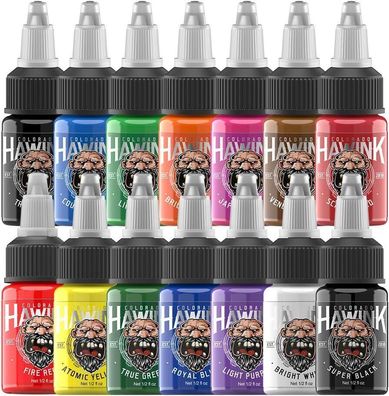 Tattoo Ink Set 15ml 14 Flaschen Farbstabilität, bedienungsfreundlich, Rein