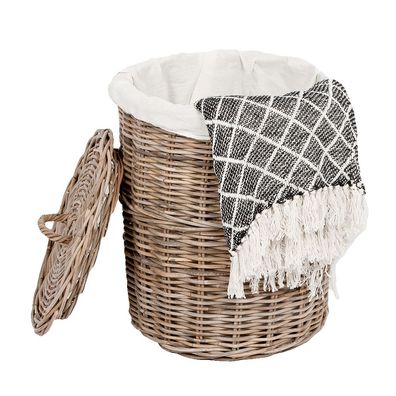 Rattankorb Cirebon-c Natural-Grau ca. 40x45cm(DxH) mit Deckel und Inlay Korb