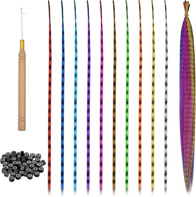 Bunte Haarverlängerungen Mit Werkzeugen Haarsträhnen Federn Und Silikonring Neu