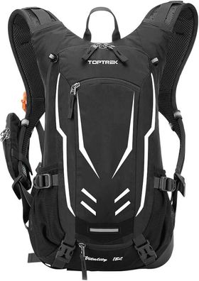 Toptrek Fahrradrucksack mit Regenschutz Helmabdeckung Brustgurt 18 L Schwarz