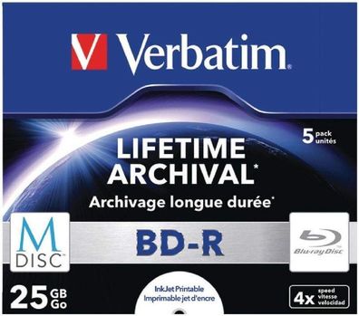 Verbatim MDISC BD-R 25 GB 4-fach Speed bedruckbar Jewel Case Back-Up 5er Pack