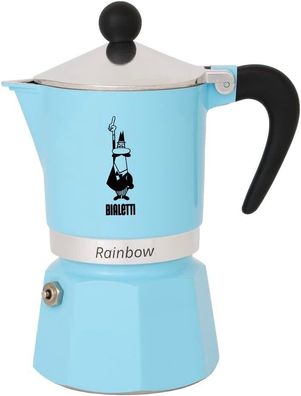 Bialetti Rainbow Espressokocher 3 Tassen Sicherheitsventil Aluminium Hellblau