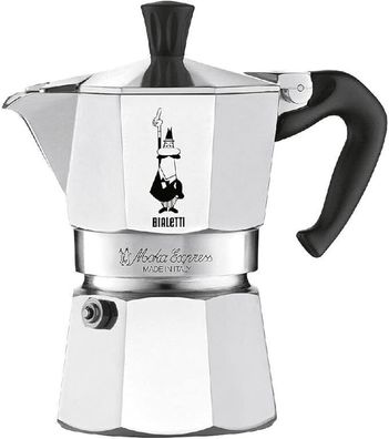 Bialetti Moka Express Espressomaschine Induktion Kanne 2 Tassen Aluminium Silber