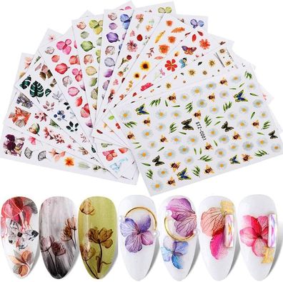 VETPW Blumen Nagelsticker Abziehbilder, 3D Selbstklebende Nagelaufkleber Set Mit