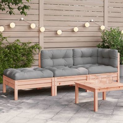 vidaXL Gartensofa mit Kissen und Hocker 2-Sitzer