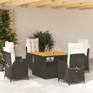 vidaXL 5-tlg. Garten-Essgruppe mit Kissen Schwarz Poly Rattan
