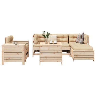 vidaXL 7-tlg. Garten-Sofagarnitur Massivholz Kiefer