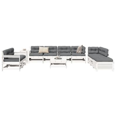 vidaXL 11-tlg. Garten-Sofagarnitur Weiß Massivholz Kiefer
