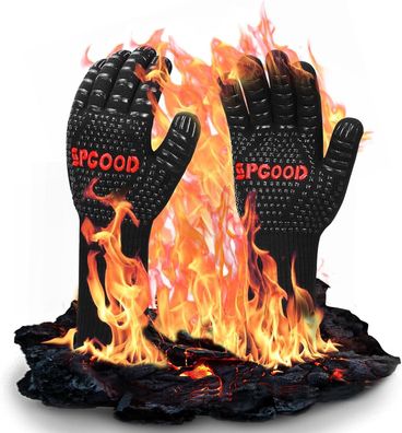 SPGOOD Grillhandschuhe hitzebeständig 800 Grad (5-10 sek.) feuerfeste Handschuhe