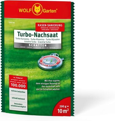 WOLF Garten Turbo Nachsaat Rasen Sanierung BioActive Schatten L-RS 10 200g 10mÂ²