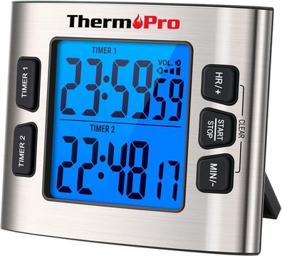 ThermoPro TM02 digitaler Kéchentimer mit 2 Countdown-Stoppuhren Timer/Magnetuhr