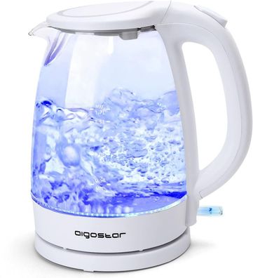 Aigostar Eve 30GON Glas Wasserkocher LED-Beleuchtung 2200 Watt 1,7 Liter weiß