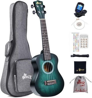 Winzz 23 Zoll Ukulele Konzert Anfänger Set + Zubehör Kinder Erwachsene, Gitarre