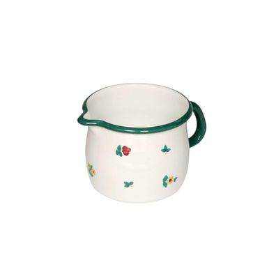 Riess Schneltopf gebaucht Ø12cm 1 Liter Gmundner Streublumen Emaille