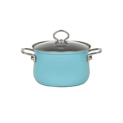 Riess Nouvelle Fleischtopf mit Glasdeckel Ø16 cm 1,5 Liter Kristallblau Emaille