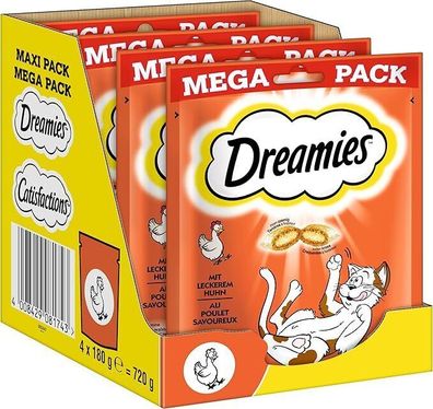 Dreamies Klassiker Katzensnacks Huhn Katzenleckerli Knusperkissen 4 x 180g