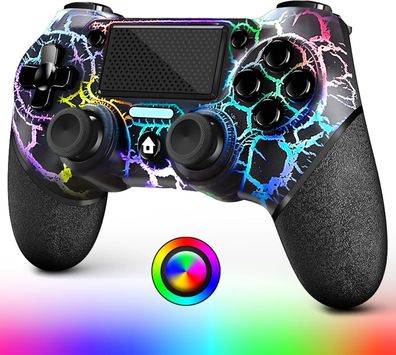 AceGamer OLED Wireless Controller fér PS4, Black Crack Custom Design mit RGB