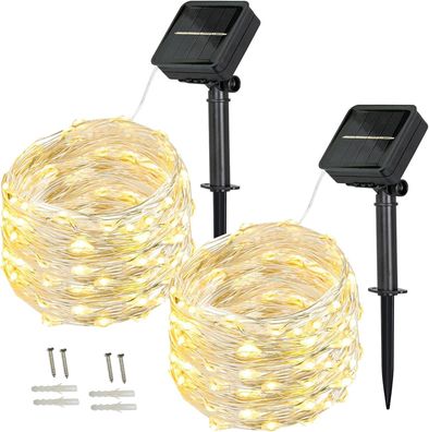 BXROIU Solar-Lichterkette außen[2 Stéck] 100 LEDs 10 Meter 8 Modi Aussen