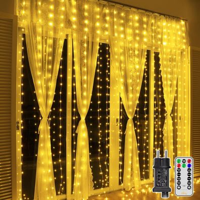 Ollny Lichtervorhang aussen 3ß3m 300 LED Lichterketten Vorhang mit 8 Modi