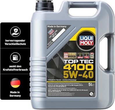 LIQUI MOLY 3701 Top Tec 4100 5W-40 Leichtlauf Synthesetechnologie Motoröl 5 L