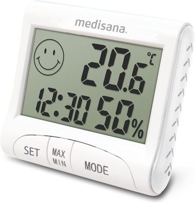 Medisana HG 100 digitales Hygrometer Thermometer Luftfeuchtigkeit Uhrzeit weiß