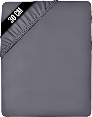 Utopia Bedding - Spannbettlaken 180x200cm Bis 30 cm Grau Gebérstete Mikrofaser