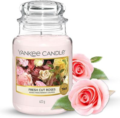 Yankee Candle Fresh Cut Roses Große Kerze im Glas Paraffinwachs Duftkerze 623 g