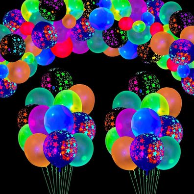 109 Pack Uv-Neon-Ballons Leuchtende Ballons Gléhen Im Dunkeln Ballons Schwarzlic