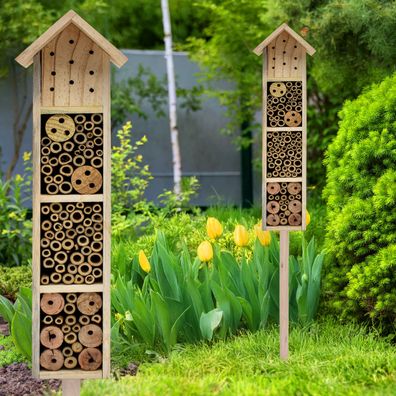 Holz Insekten Hotel natur - 78 cm - Garten Deko Bienen Hummel Schmetterling Haus