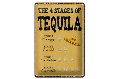 Blechschild Spruch 12x18 cm The 4 stages of Tequila Deko Schild