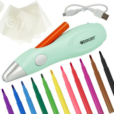 Airbrush Set Kinder, Elektr. Farbsprühstift, 12 Filzstiften,19 Schablonen, USB