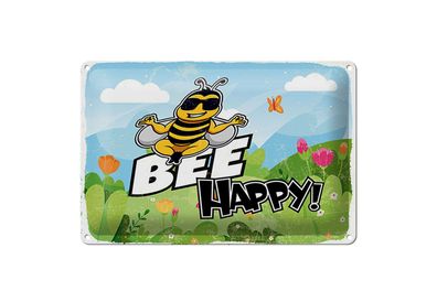 Blechschild Spruch 12x18 cm Bee Happy Biene Wiese Deko Schild