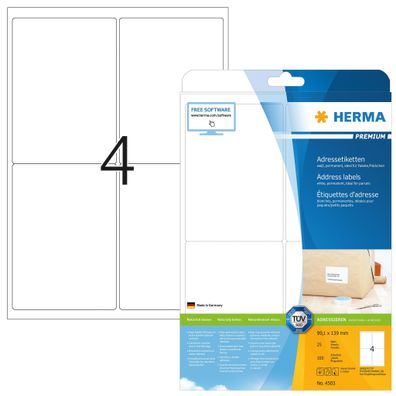 Herma Etiketten für Adressen permanent haftend 99,1 x 139 mm weiss 25 Bl 100 Etik
