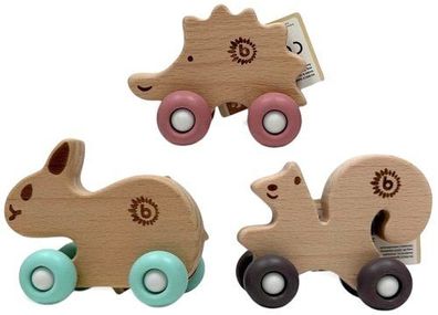 Bieco Mini Holztiere Hase Igel Eichhörnchen Spielzeug Holz Schiebetier NEU